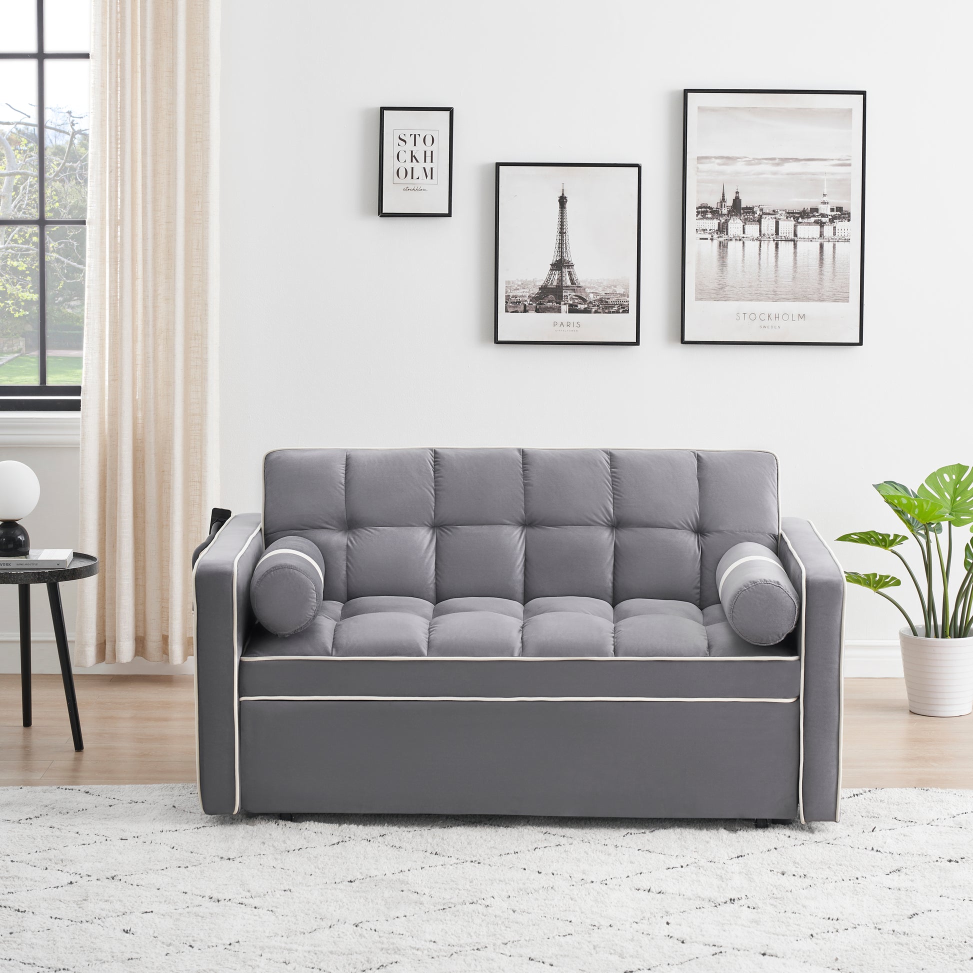 Sleeper Sofa Couch W Pull Out Bed, 55" Modern Velvet Convertible Sleeper Sofa Bed, Small Beautiful Seat Sofa Bed W Pillows & Side Pockets For Small Space, Living Room, Apartment,Gray Gray Velvet