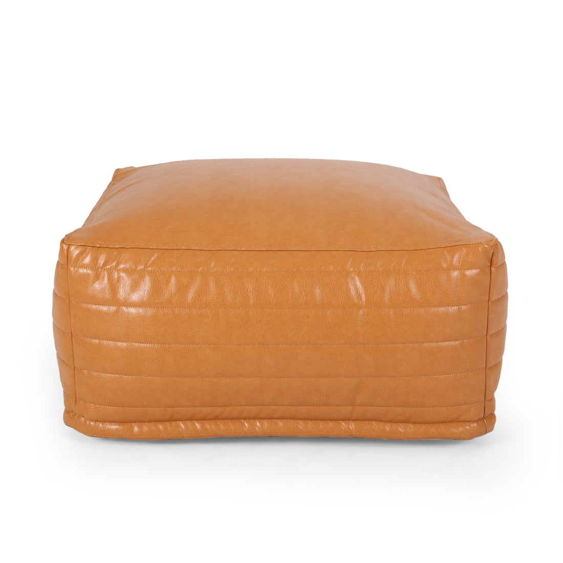 Bambo Faux Leather Rectangle Pouf, Caramel Caramel Faux Leather