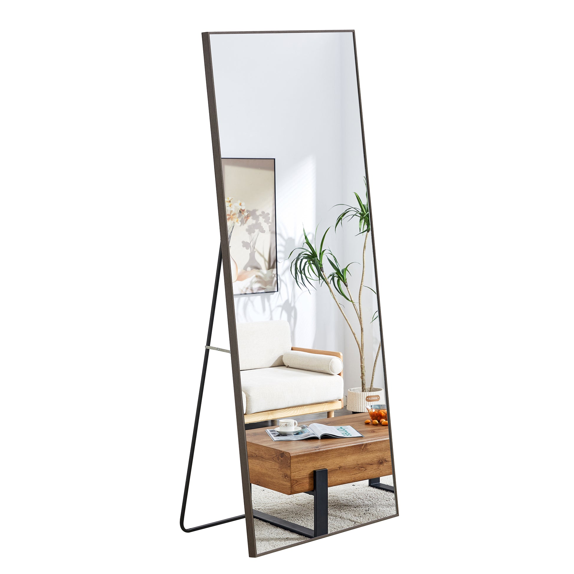 Fourth Generation Solid Wood Frame Long Mirror, Dressing Mirror, Bedroom Foyer, Decorative Mirror, Clothing Store, Floor To Ceiling Mirror, Wall Mounted. 71 "* 31.4" Gray Glass