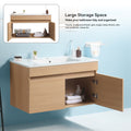 36 Inch Wall Mounted Bathroom Vanity With White Ceramic Basin,Two Soft Close Cabinet Doors, Solid Wood,Excluding Faucets,Light Oak Light Oak Solid Wood