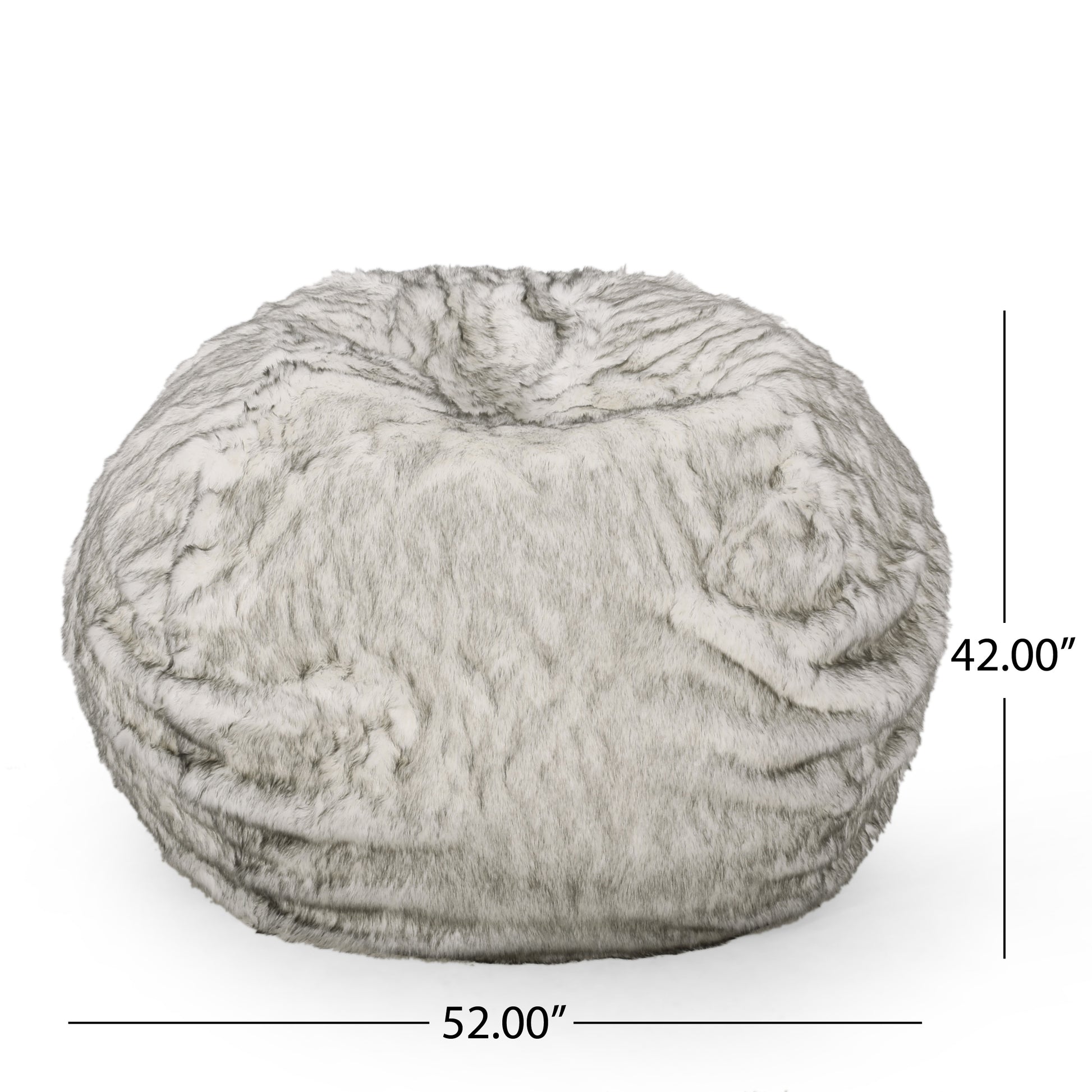 Negar 5 Foot Rounded Short Faux Fur Bean Bag, White And Gray White Gray Faux Fur