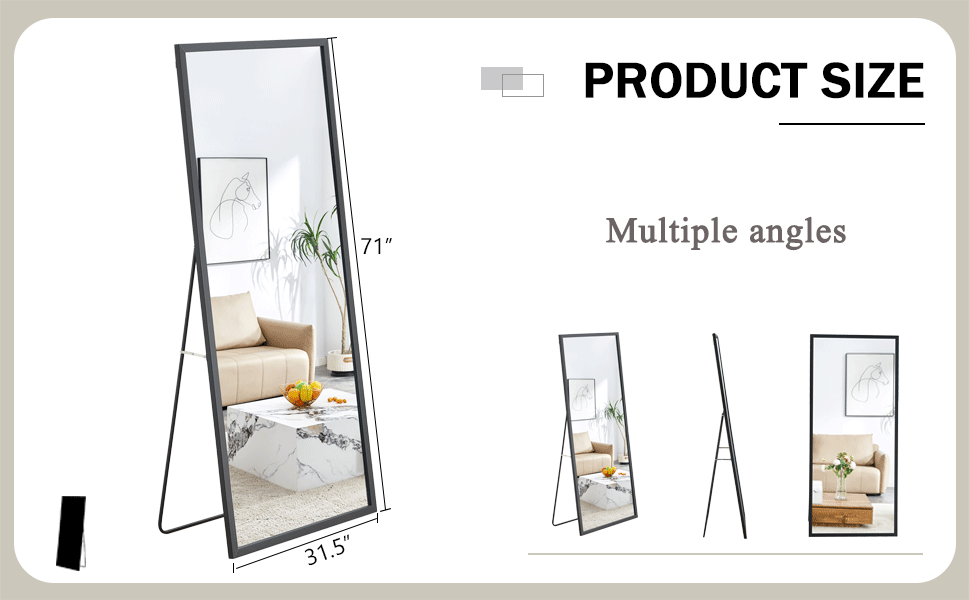 Fourth Generation Black Solid Wood Frame Full Length Mirror, Dressing Mirror, Bedroom Porch, Decorative Mirror, Clothing Store, Floor Standing Large Mirror, Wall Mounted. 71 "* 31.5" Black Glass