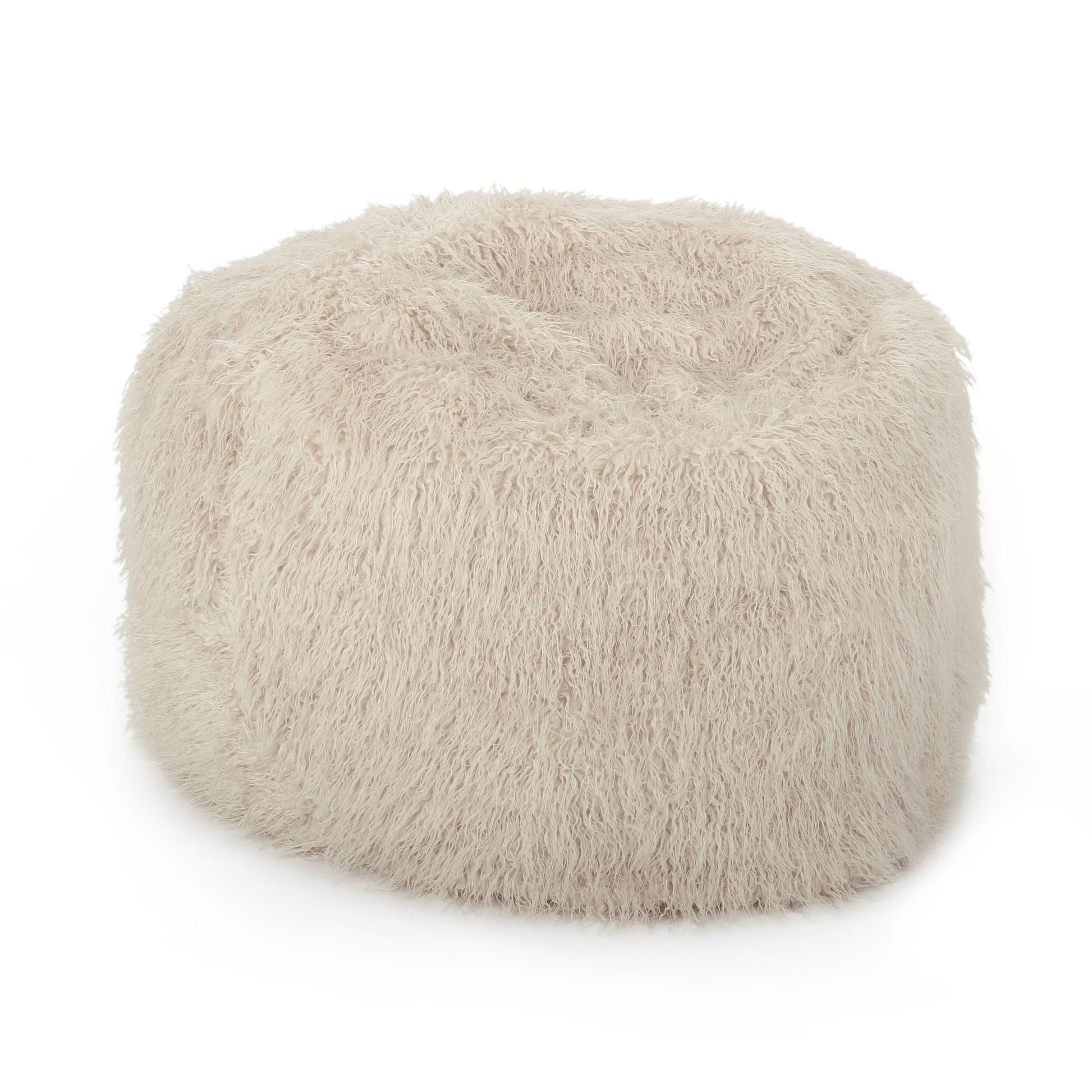 Mahin 5 Foot Rounded Faux Fur Bean Bag, Taupe Taupe Faux Fur