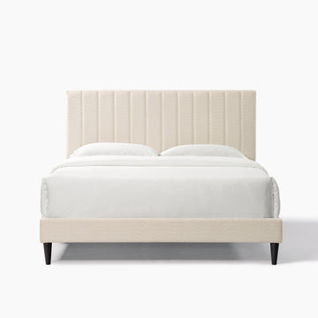 Dove Tufted Upholstered Platform Bed Pearl White Queen Box Spring Not Required Queen Cream White Wood Bedroom Slat Beds Boucle Boucle