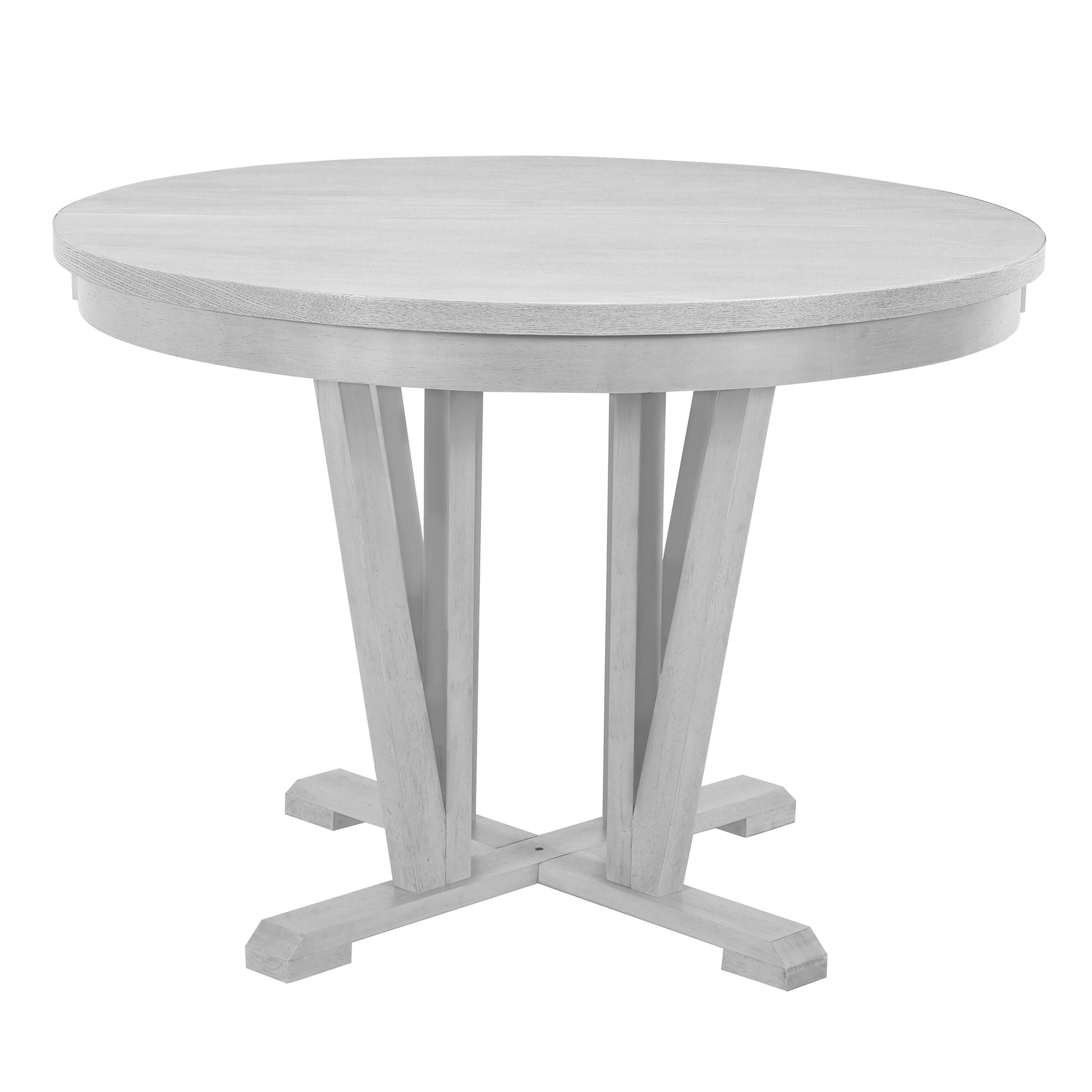 Rustic 5 Piece Extendable Dining Table Set Round Trestle Table And 4 Cross Back Dining Chairs For Kitchen, Dining Room, Gray Gray Wood Dining Room Solid Wood Rubberwood Round Dining Table With Chair Wood Wood Gray Solid Back Seats 4 Removable Leaf