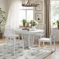 Rustic 5 Piece Extendable Dining Table Set Round Trestle Table And 4 Cross Back Dining Chairs For Kitchen, Dining Room, Gray Gray Wood Dining Room Solid Wood Rubberwood Round Dining Table With Chair Wood Wood Gray Solid Back Seats 4 Removable Leaf