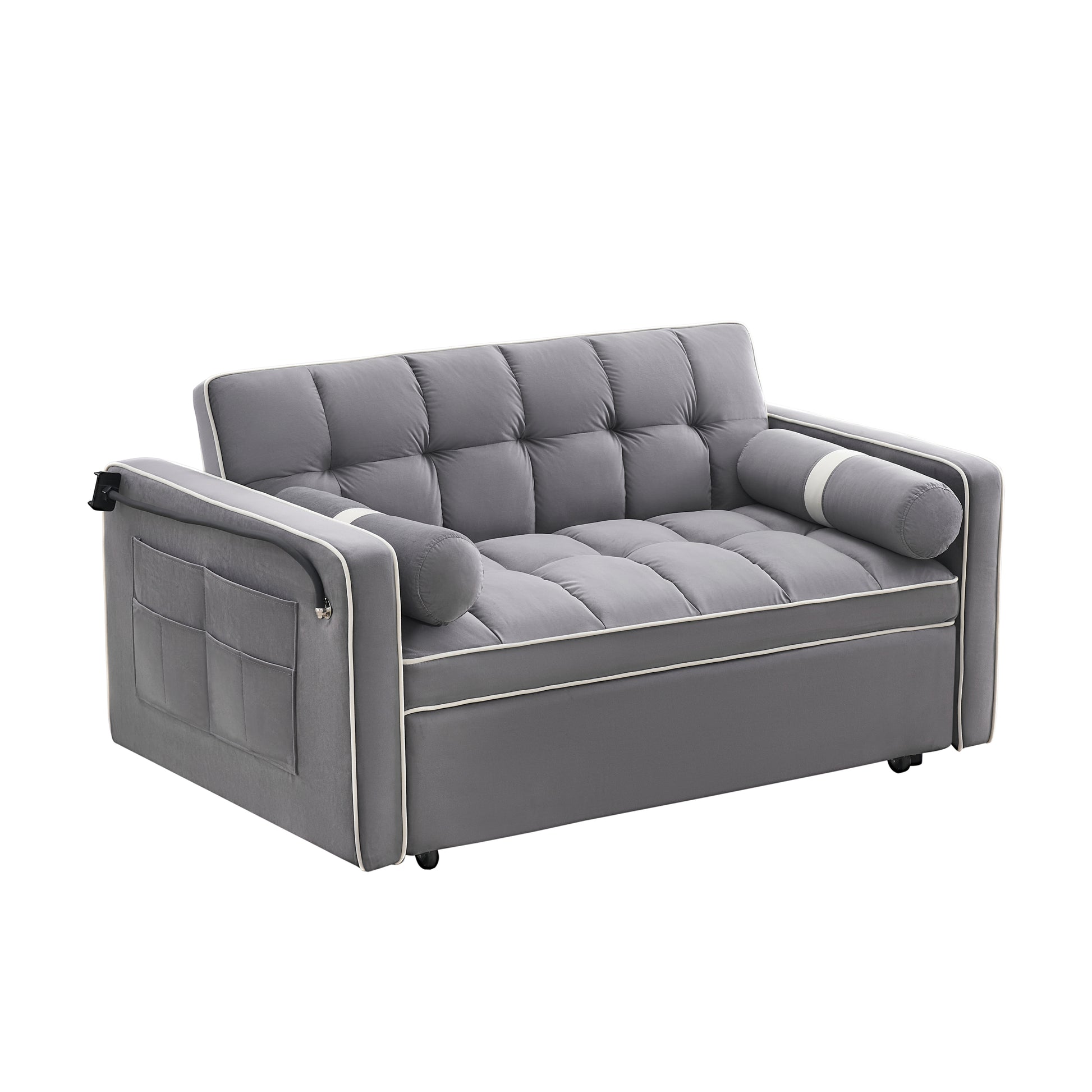 Sleeper Sofa Couch W Pull Out Bed, 55" Modern Velvet Convertible Sleeper Sofa Bed, Small Beautiful Seat Sofa Bed W Pillows & Side Pockets For Small Space, Living Room, Apartment,Gray Gray Velvet