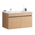 24 Inch Wall Mounted Bathroom Vanity With White Ceramic Basin,Two Soft Close Cabinet Doors, Solid Wood,Excluding Faucets,Light Oak Light Oak Solid Wood