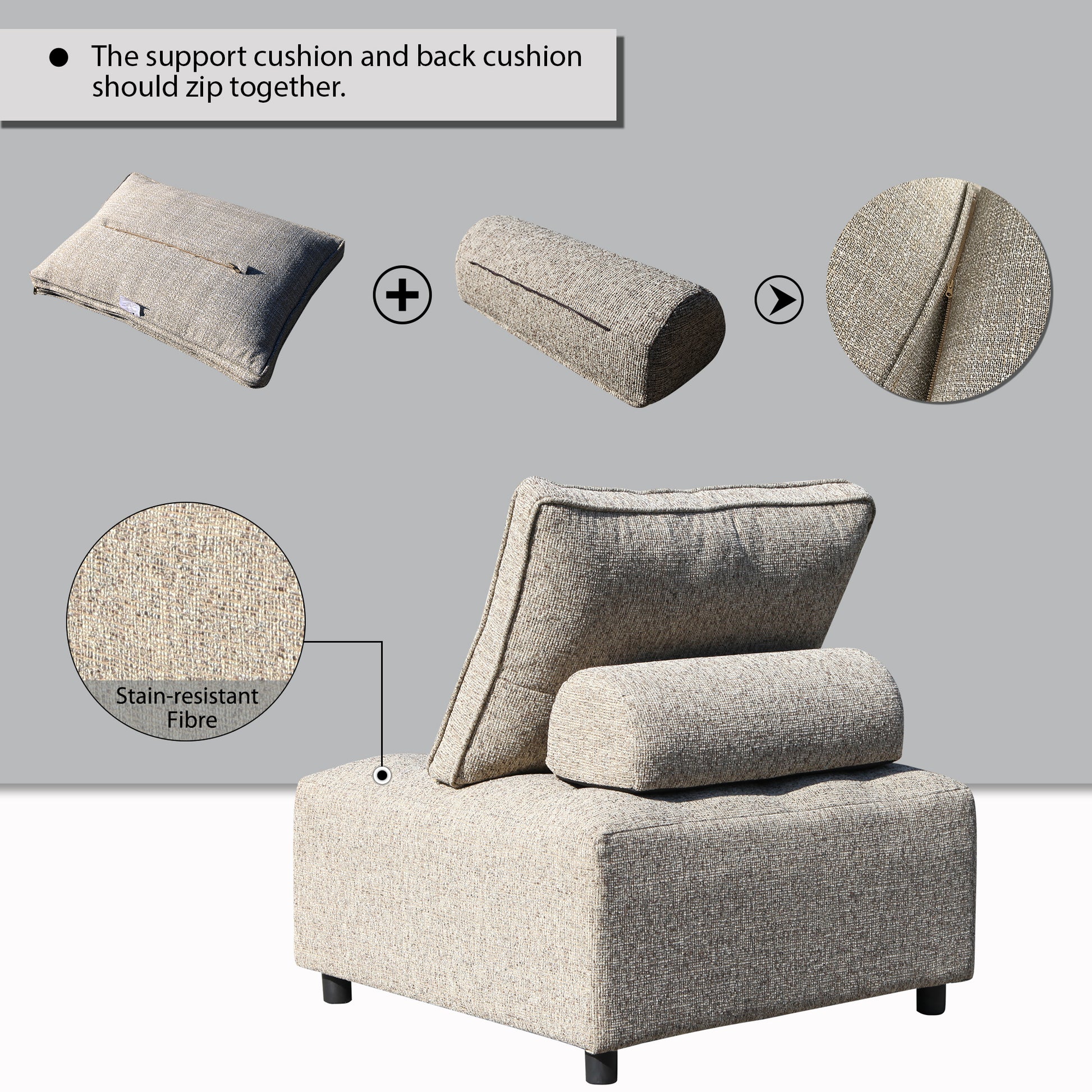 Outdoor Modular Sofa, With Aluminum Structure, Support Cushion And Back Cushion Cover Removable, Fade Resistant, Waterproof Sofa Cover Included,Light Brown The Ratebased On A Single Piece Light Brown Aluminium