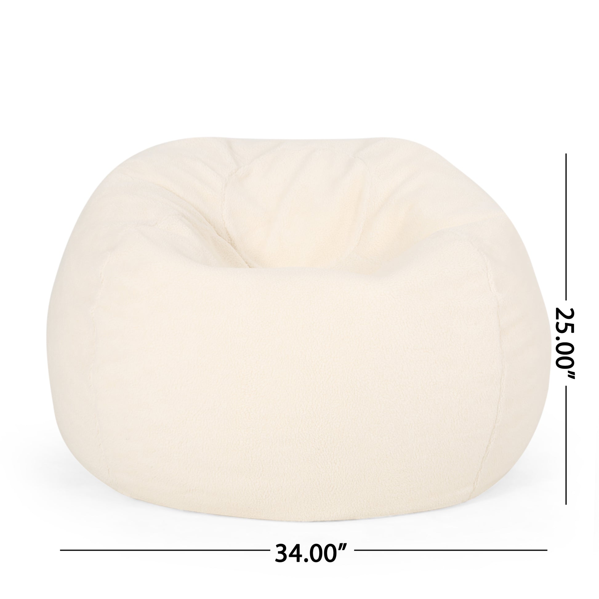 Kavel 3 Foot Rounded Bean Bag, Cream Cream Fabric