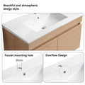 24 Inch Wall Mounted Bathroom Vanity With White Ceramic Basin,Two Soft Close Cabinet Doors, Solid Wood,Excluding Faucets,Light Oak Light Oak Solid Wood