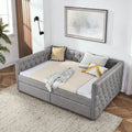 Upholstered Full Size Daybed With Two Drawers, With Button And Copper Nail On Square Arms, Grey 82.75''X58''X30.75'' Box Spring Not Required Full Grey Composite Bedroom Classic,Contemporary,Luxury,Modern,Traditional Linen Linen