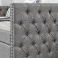 Upholstered Twin Size Daybed With Two Drawers, With Button And Copper Nail On Square Arms, Grey 82.75''X43''X30.75'' Box Spring Not Required Twin Grey Composite Bedroom Classic,Contemporary,Luxury,Modern,Traditional Linen Linen