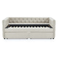 Upholstered Twin Size Daybed With Two Drawers, With Button And Copper Nail On Square Arms, Beige 82.75''X43''X30.75'' Box Spring Not Required Twin Beige Composite Bedroom Classic,Contemporary,Luxury,Modern,Traditional Linen Linen
