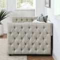 Upholstered Twin Size Daybed With Two Drawers, With Button And Copper Nail On Square Arms, Beige 82.75''X43''X30.75'' Box Spring Not Required Twin Beige Composite Bedroom Classic,Contemporary,Luxury,Modern,Traditional Linen Linen