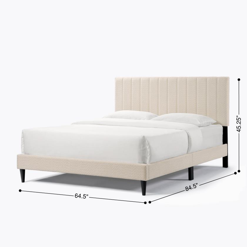 Dove Tufted Upholstered Platform Bed Pearl White Queen Box Spring Not Required Queen Cream White Wood Bedroom Slat Beds Boucle Boucle