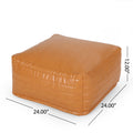 Bambo Faux Leather Rectangle Pouf, Caramel Caramel Faux Leather