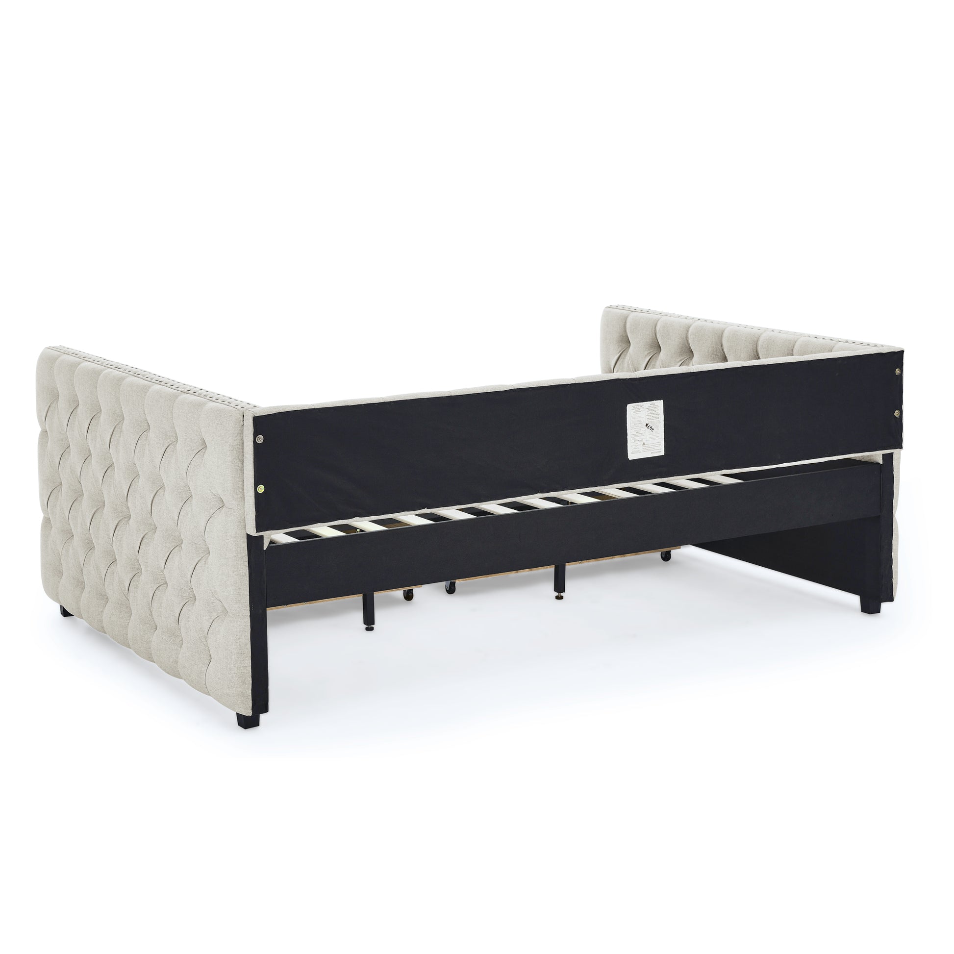 Upholstered Full Size Daybed With Two Drawers, With Button And Copper Nail On Square Arms, Beige 82.75''X58''X30.75'' Box Spring Not Required Full Beige Composite Bedroom