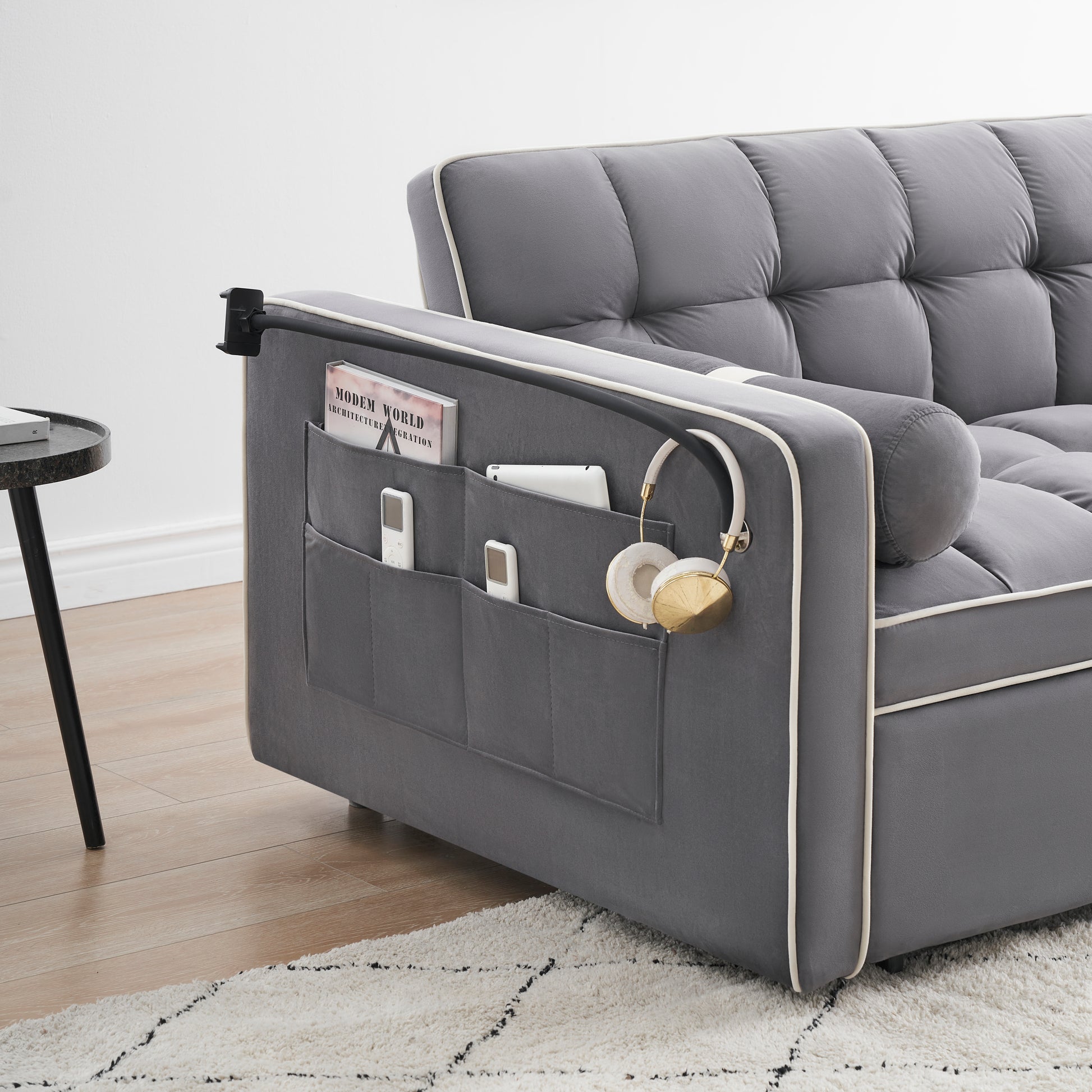 Sleeper Sofa Couch W Pull Out Bed, 55" Modern Velvet Convertible Sleeper Sofa Bed, Small Beautiful Seat Sofa Bed W Pillows & Side Pockets For Small Space, Living Room, Apartment,Gray Gray Velvet