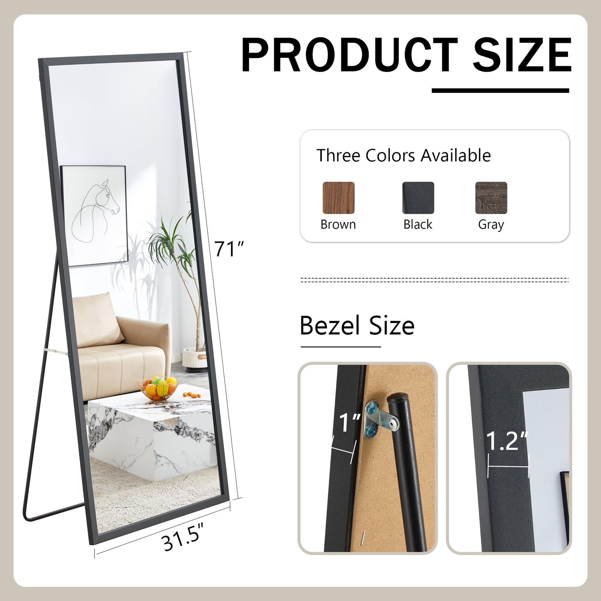 Fourth Generation Black Solid Wood Frame Full Length Mirror, Dressing Mirror, Bedroom Porch, Decorative Mirror, Clothing Store, Floor Standing Large Mirror, Wall Mounted. 71 "* 31.5" Black Glass