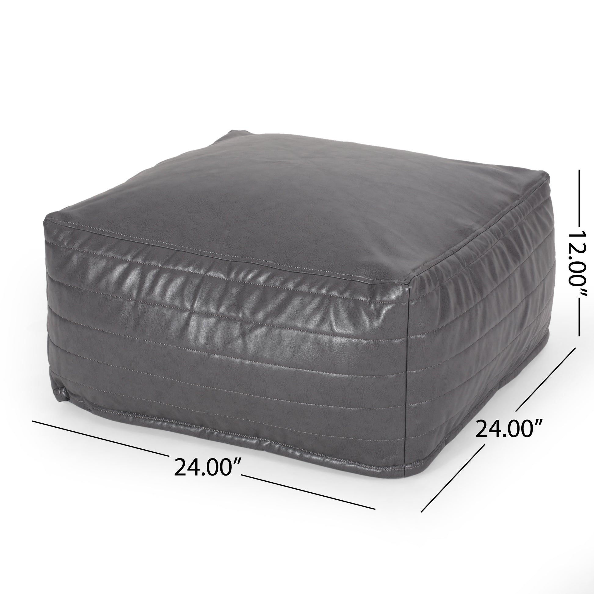 Bambo Faux Leather Rectangle Pouf, Gray Gray Faux Leather