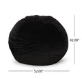 Negar 5 Foot Rounded Short Faux Fur Bean Bag, Black Black Faux Fur