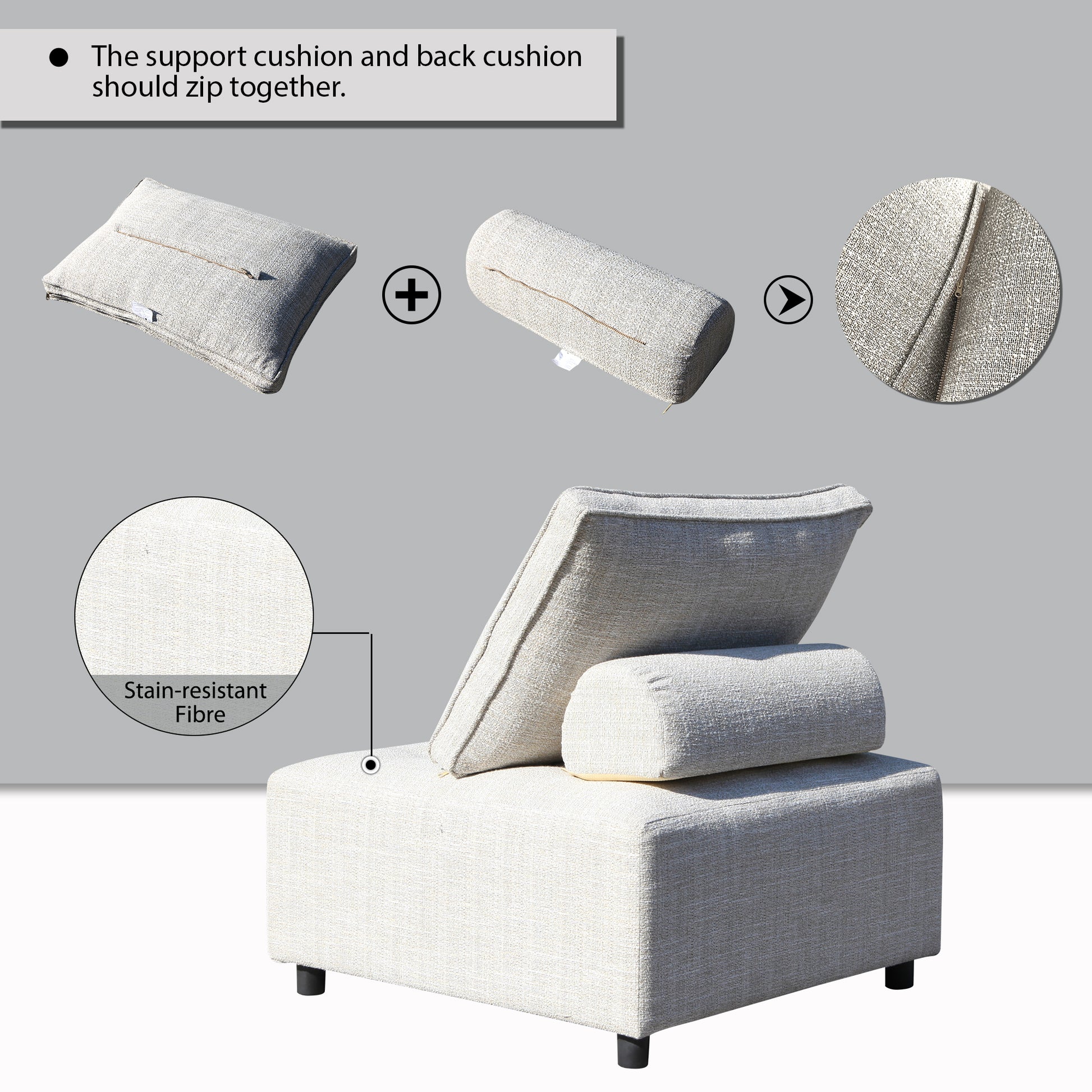 Outdoor Modular Sofa, With Aluminum Structure, Support Cushion And Back Cushion Cover Removable, Fade Resistant, Waterproof Sofa Cover Included,Beige The Ratebased On A Single Piece Beige Aluminium 1 Seat