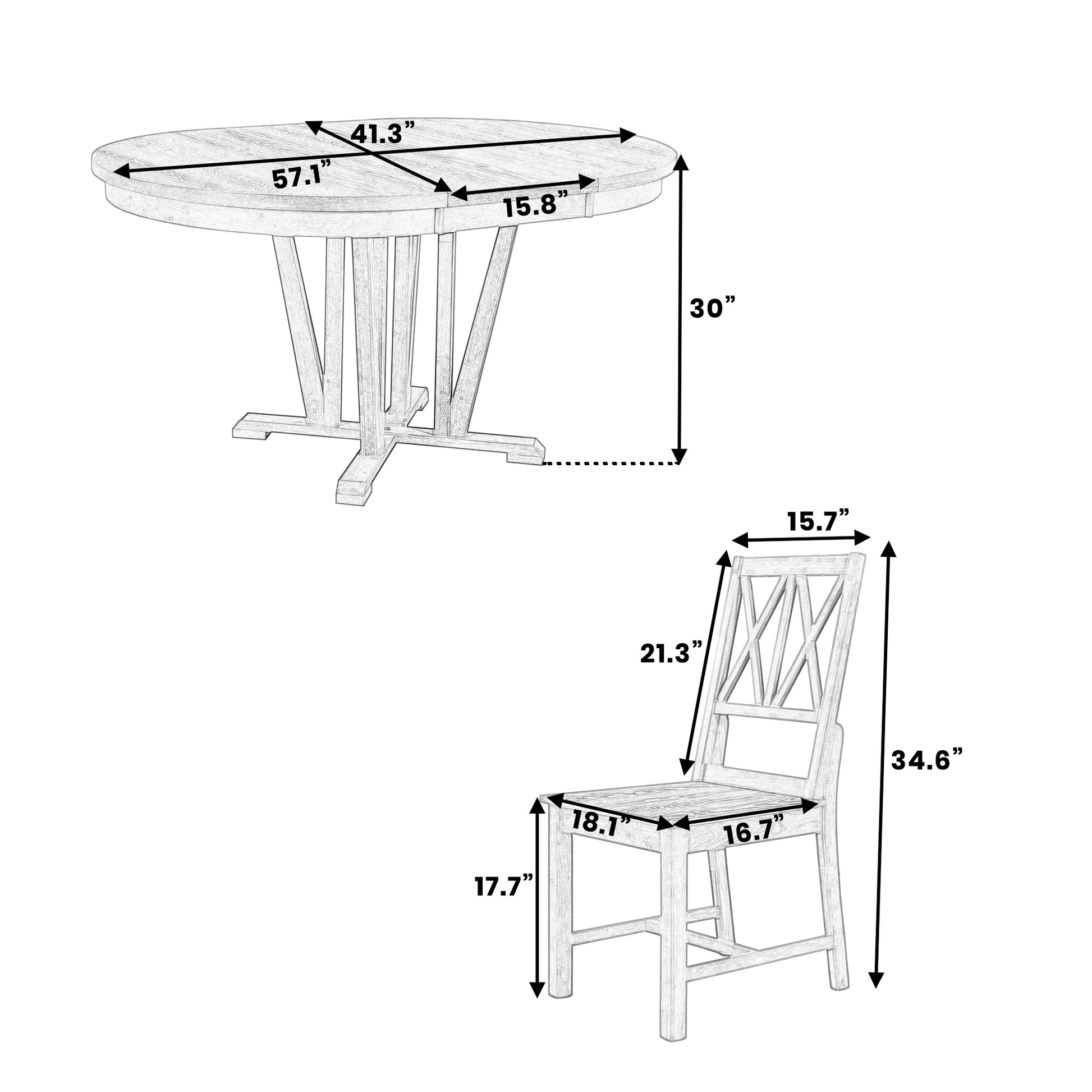 Rustic 5 Piece Extendable Dining Table Set Round Trestle Table And 4 Cross Back Dining Chairs For Kitchen, Dining Room, Gray Gray Wood Dining Room Solid Wood Rubberwood Round Dining Table With Chair Wood Wood Gray Solid Back Seats 4 Removable Leaf