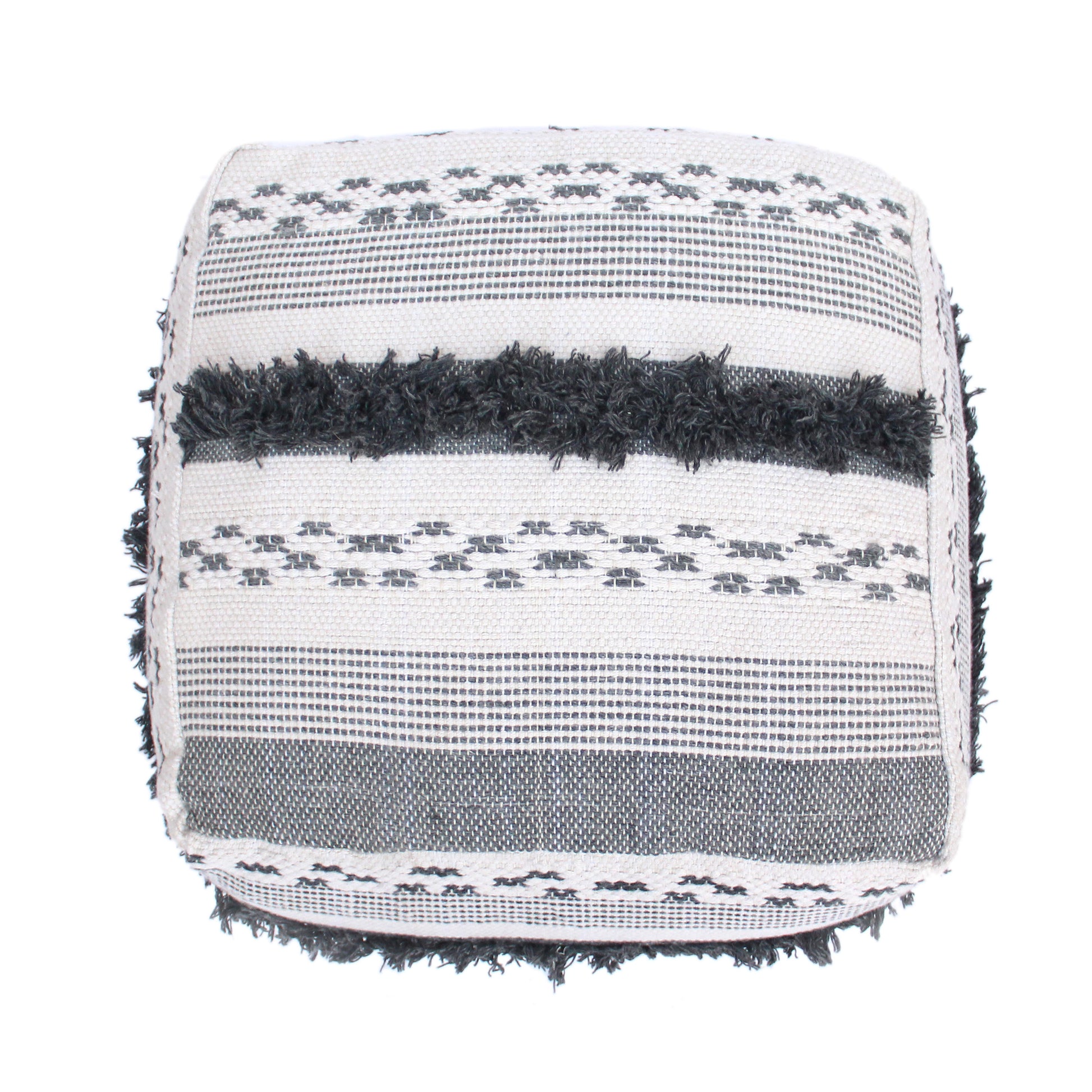 Karim Faux Yarn Large Pouf, Ivory Grey Ivory Grey Fabric