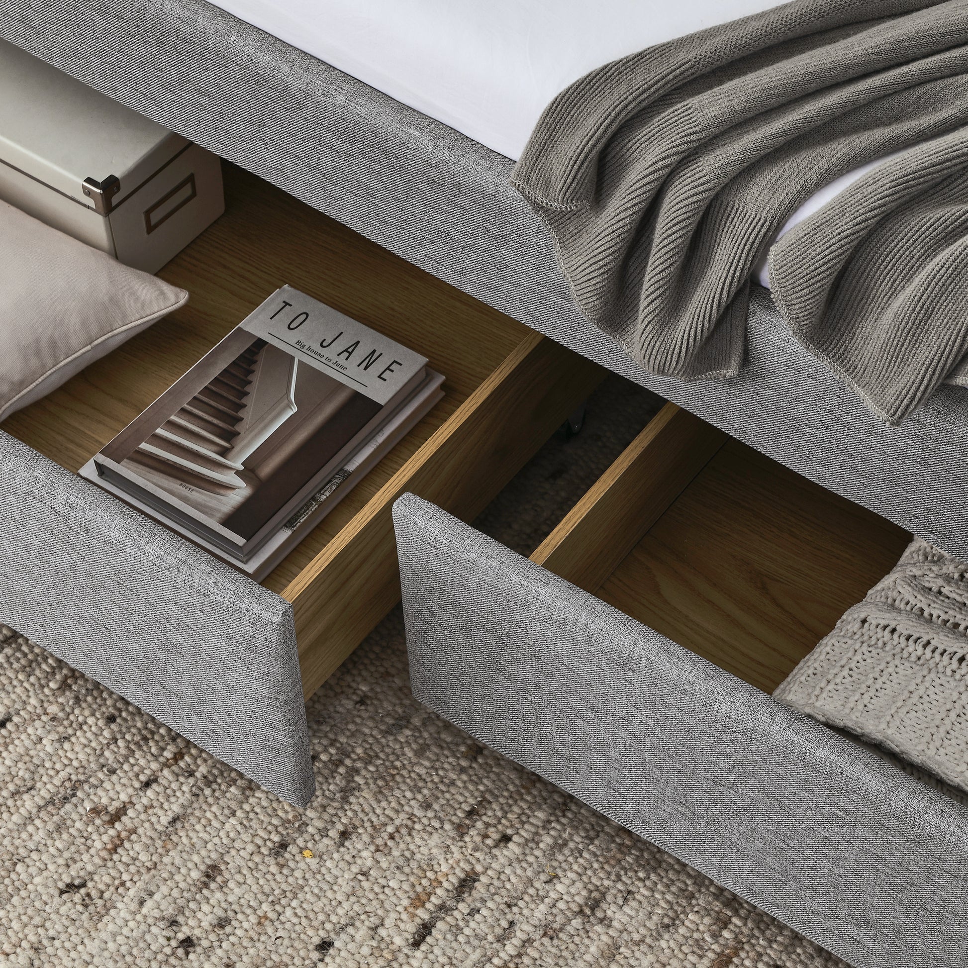 Upholstered Twin Size Daybed With Two Drawers, With Button And Copper Nail On Square Arms, Grey 82.75''X43''X30.75'' Box Spring Not Required Twin Grey Composite Bedroom Classic,Contemporary,Luxury,Modern,Traditional Linen Linen