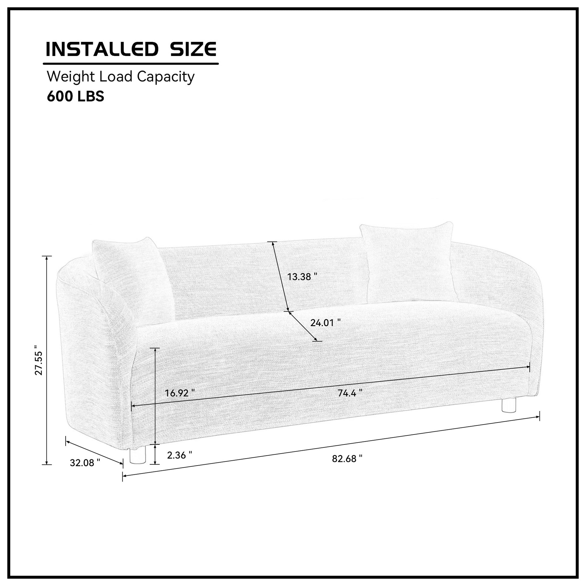 3 Seater Sofa Comfy Sofa For Living Room, Boucl Couch Grey Grey Fabric