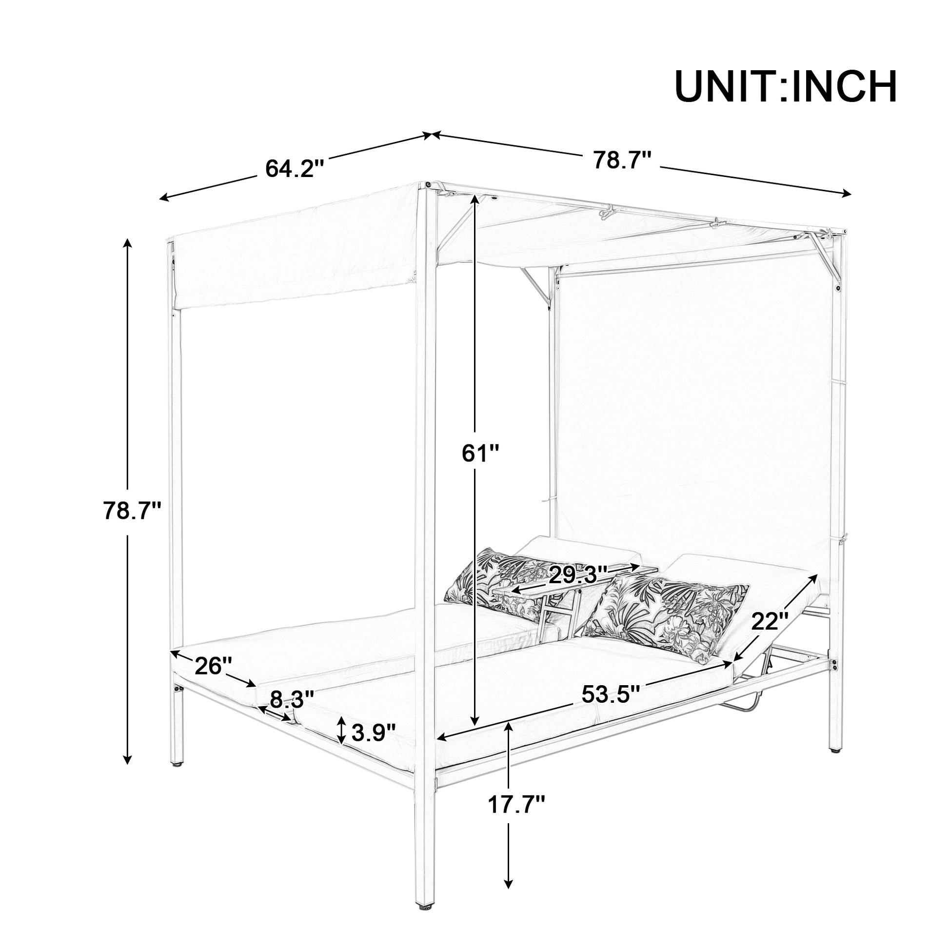 Outdoor Patio Sunbed Daybed With Cushions, Adjustable Seats Beige Steel