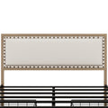 Queen Size Upholstered Platform Bed With Decoration And 4 Drawers, Brown Box Spring Not Required Queen Brown Metal Bedroom Bed Frame Linen Upholstered