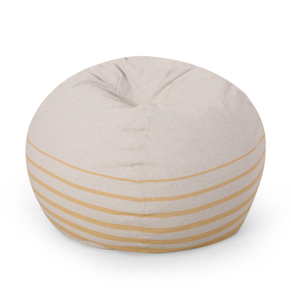 Bohemio 5 Foot Rounded Bean Bag, Natural Color Striped Yellow Yellow Fabric