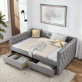 Upholstered Full Size Daybed With Two Drawers, With Button And Copper Nail On Square Arms, Grey 82.75''X58''X30.75'' Box Spring Not Required Full Grey Composite Bedroom Classic,Contemporary,Luxury,Modern,Traditional Linen Linen