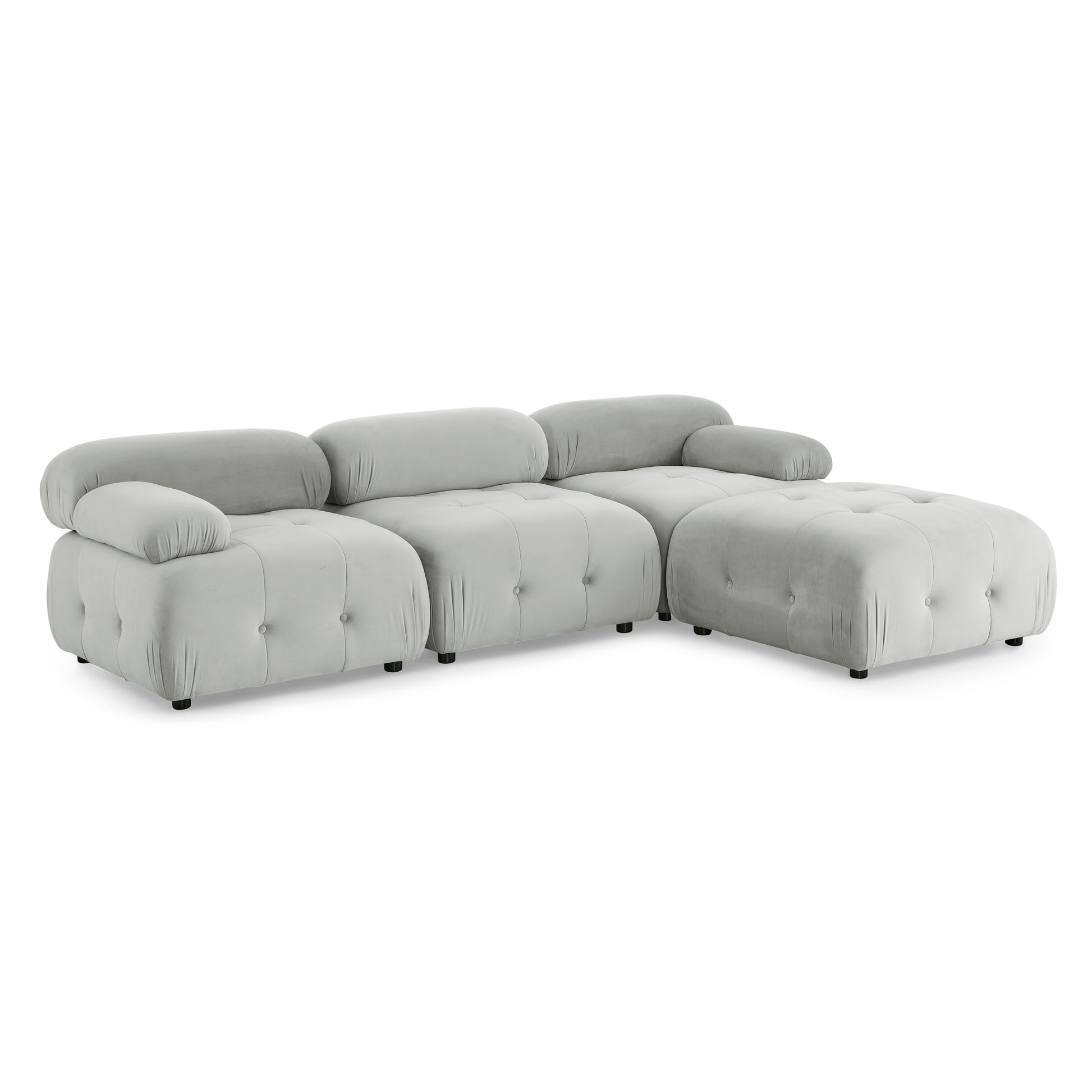 Modular Sectional Sofa, Button Tufted Designed And Diy Combination,L Shaped Couch With Reversible Ottoman, Grey Velvet Light Grey Velvet Wood Soft Tight Back Eucalyptus Pillow Top Arms Foam Spring