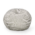 Negar 5 Foot Rounded Short Faux Fur Bean Bag, White And Gray White Gray Faux Fur