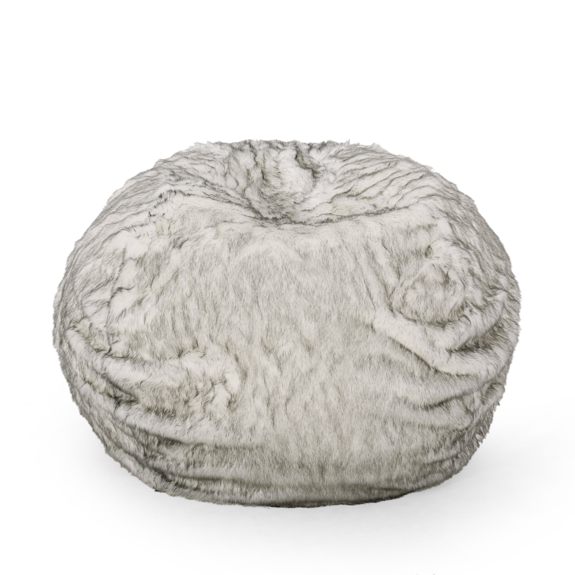 Negar 5 Foot Rounded Short Faux Fur Bean Bag, White And Gray White Gray Faux Fur