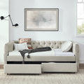 Upholstered Full Size Daybed With Two Drawers, With Button And Copper Nail On Square Arms, Beige 82.75''X58''X30.75'' Box Spring Not Required Full Beige Composite Bedroom