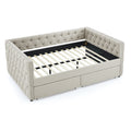 Upholstered Full Size Daybed With Two Drawers, With Button And Copper Nail On Square Arms, Beige 82.75''X58''X30.75'' Box Spring Not Required Full Beige Composite Bedroom