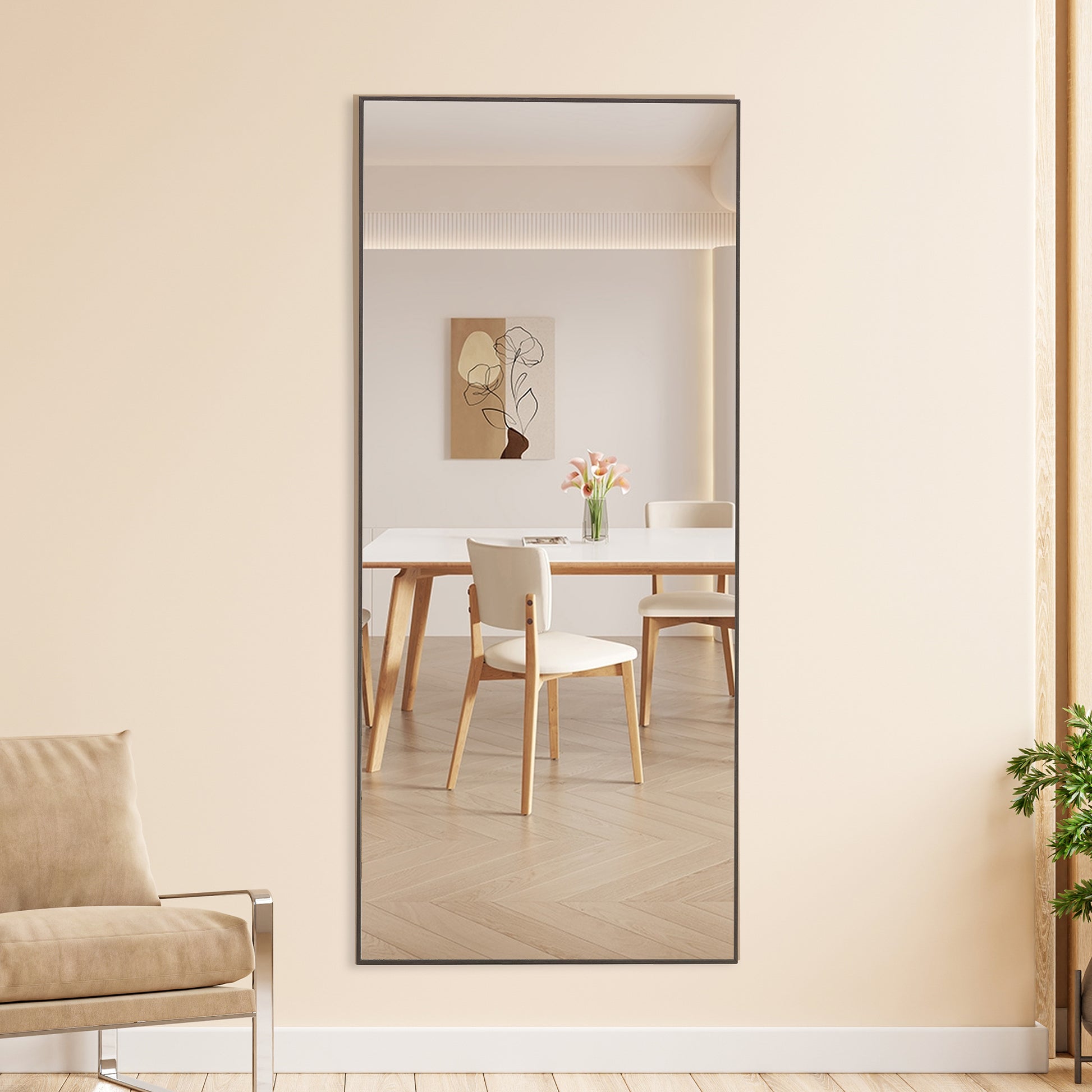 Fourth Generation Solid Wood Frame Long Mirror, Dressing Mirror, Bedroom Foyer, Decorative Mirror, Clothing Store, Floor To Ceiling Mirror, Wall Mounted. 71 "* 31.4" Gray Glass