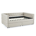 Upholstered Full Size Daybed With Two Drawers, With Button And Copper Nail On Square Arms, Beige 82.75''X58''X30.75'' Box Spring Not Required Full Beige Composite Bedroom