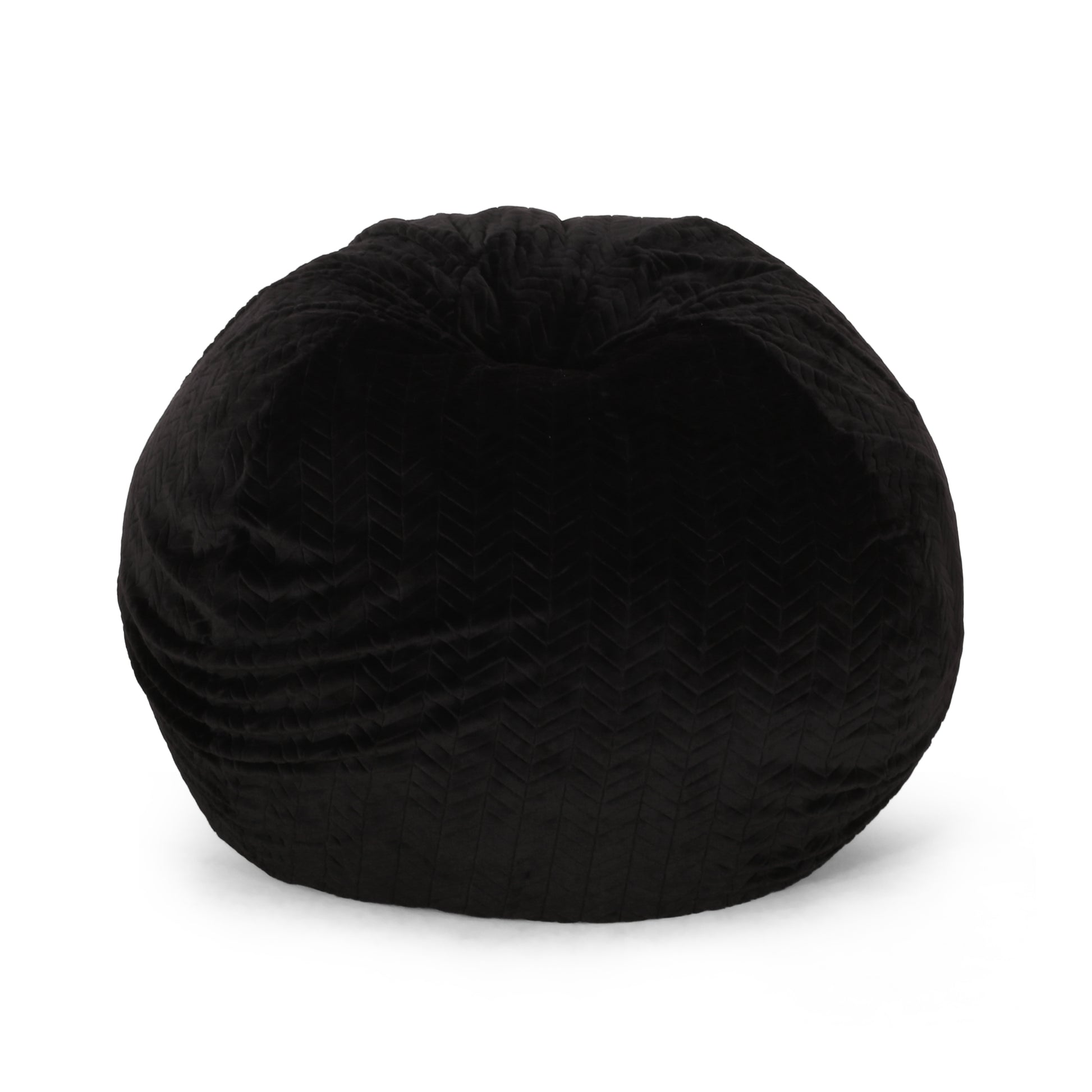 Negar 5 Foot Rounded Short Faux Fur Bean Bag, Black Black Faux Fur