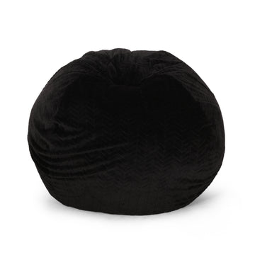 Negar 5 Foot Rounded Short Faux Fur Bean Bag, Black Black Faux Fur