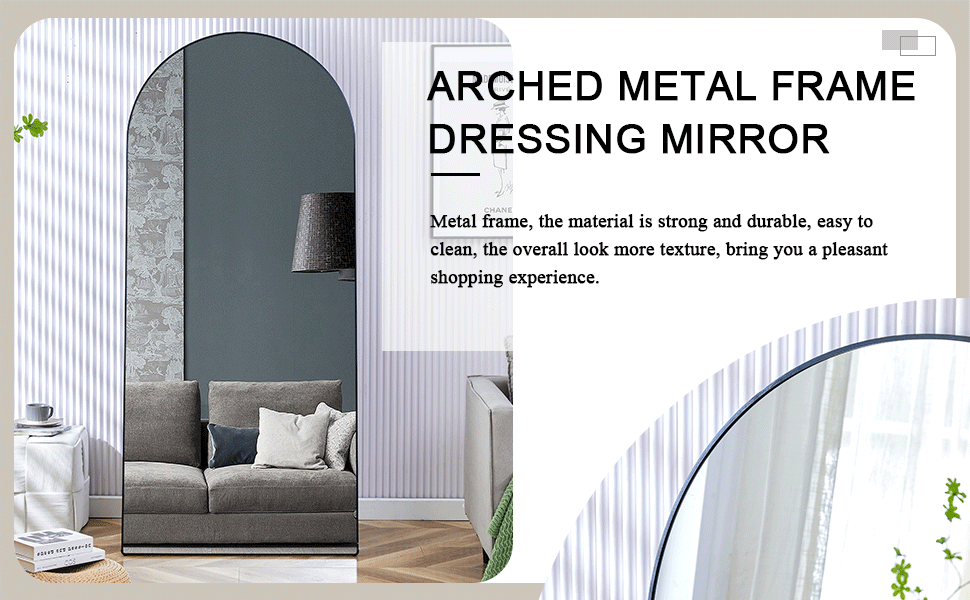 The 4Th Generation Floor Standing Full Length Rearview Mirror. Black Metal Framed Arched Wall Mirror, Bathroom Makeup Mirror, Floor Standing Mirror With Bracket. Black 71 "* 31" Am Black Glass