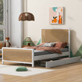Full Size Metal Platform Bed With 2 Drawers, White Box Spring Not Required Full White Bedroom Bed Frame Metal