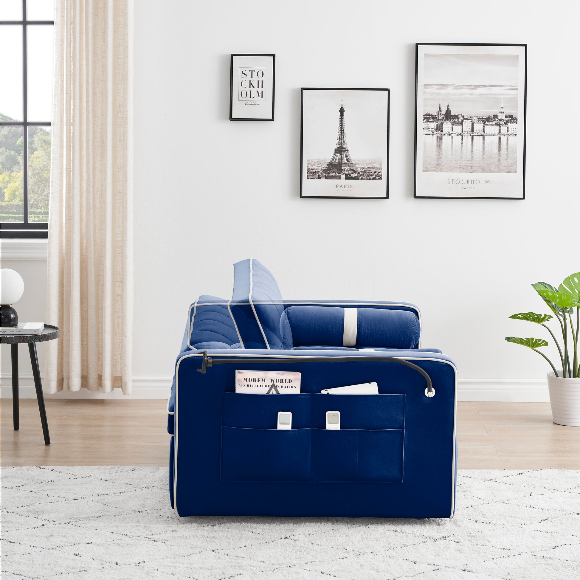 Sleeper Sofa Couch W Pull Out Bed, 55" Modern Velvet Convertible Sleeper Sofa Bed, Small Beautiful Seat Sofa Bed W Pillows & Side Pockets For Small Space, Living Room, Apartment,Blue Blue Velvet 2 Seat