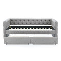 Upholstered Twin Size Daybed With Two Drawers, With Button And Copper Nail On Square Arms, Grey 82.75''X43''X30.75'' Box Spring Not Required Twin Grey Composite Bedroom Classic,Contemporary,Luxury,Modern,Traditional Linen Linen