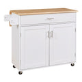 K&K Rolling Kitchen Island With Storage, Kitchen Cart With Rubber Wood Top, Spacious Drawer With Divider And Internal Storage Rack, Kitchen Island On Wheels With Adjustable Shelf Tower Rack, White White Kitchen Classic,European,Modern Rectangular Kitchen