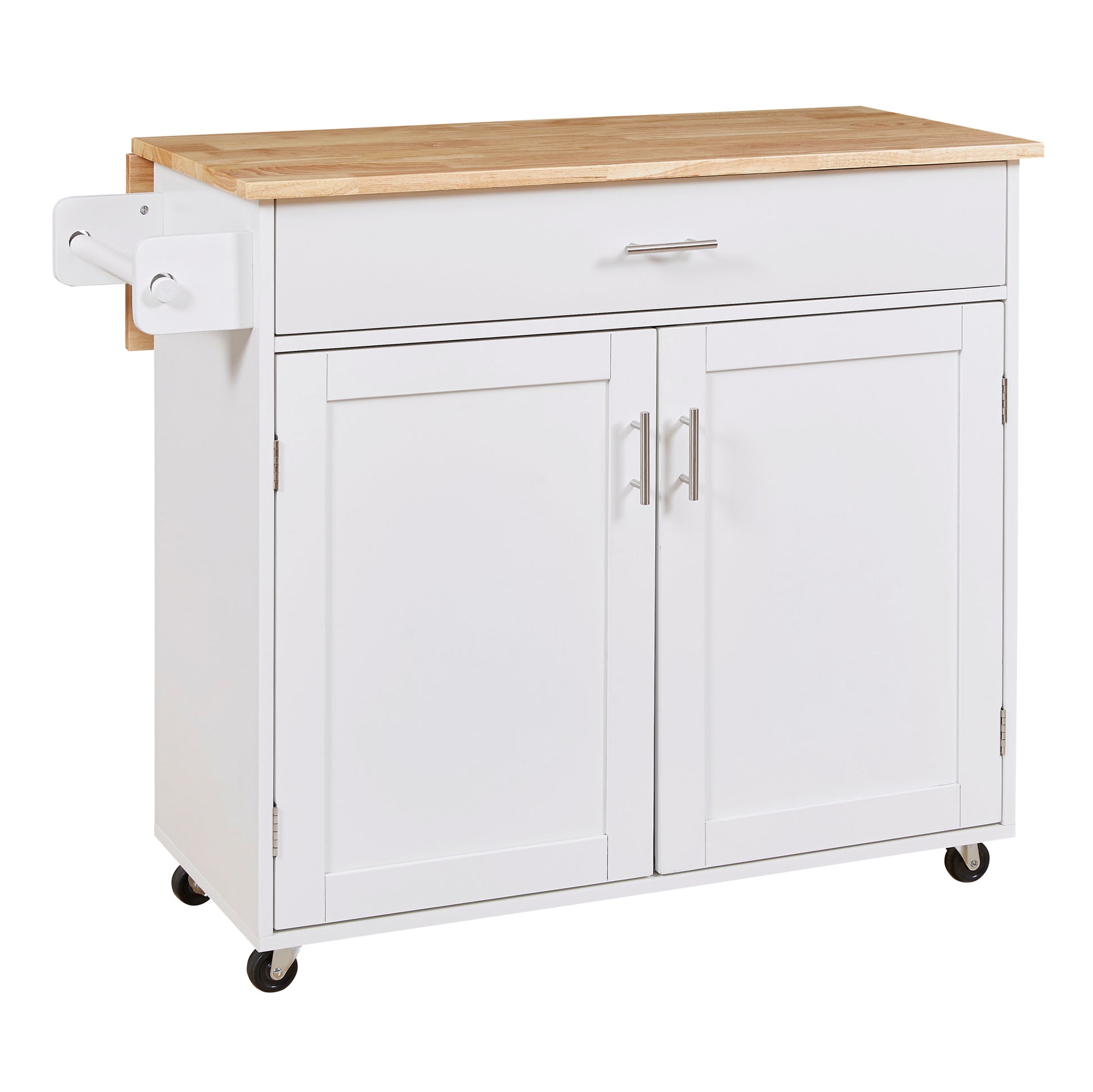 K&K Rolling Kitchen Island With Storage, Kitchen Cart With Rubber Wood Top, Spacious Drawer With Divider And Internal Storage Rack, Kitchen Island On Wheels With Adjustable Shelf Tower Rack, White White Kitchen Classic,European,Modern Rectangular Kitchen